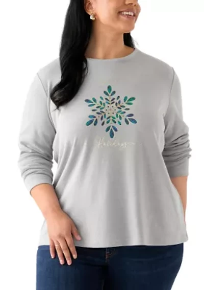 Plus Long Sleeve Crew Neck Graphic Shirt