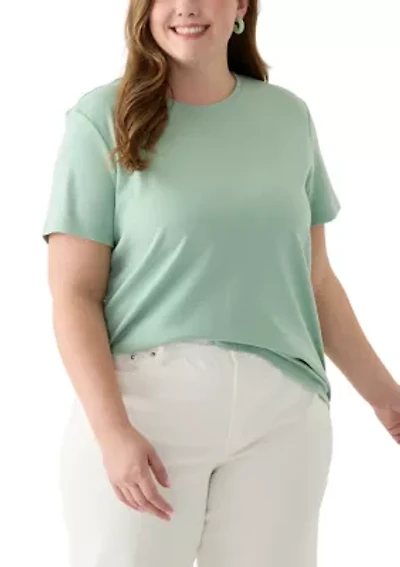 Plus Short Sleeve Crew Neck Fashion Solid T-Shirt