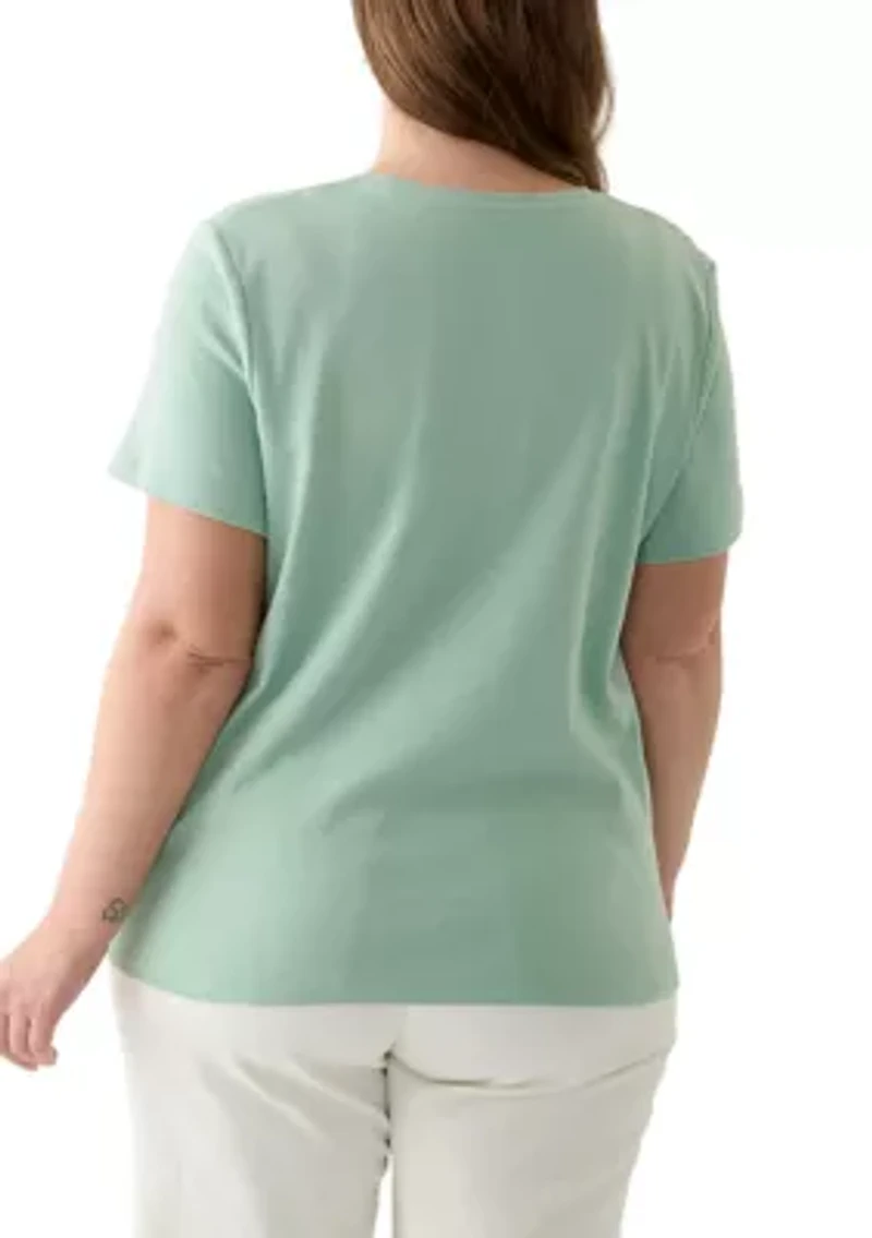 Plus Short Sleeve Crew Neck Fashion Solid T-Shirt