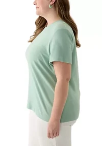 Plus Short Sleeve Crew Neck Fashion Solid T-Shirt