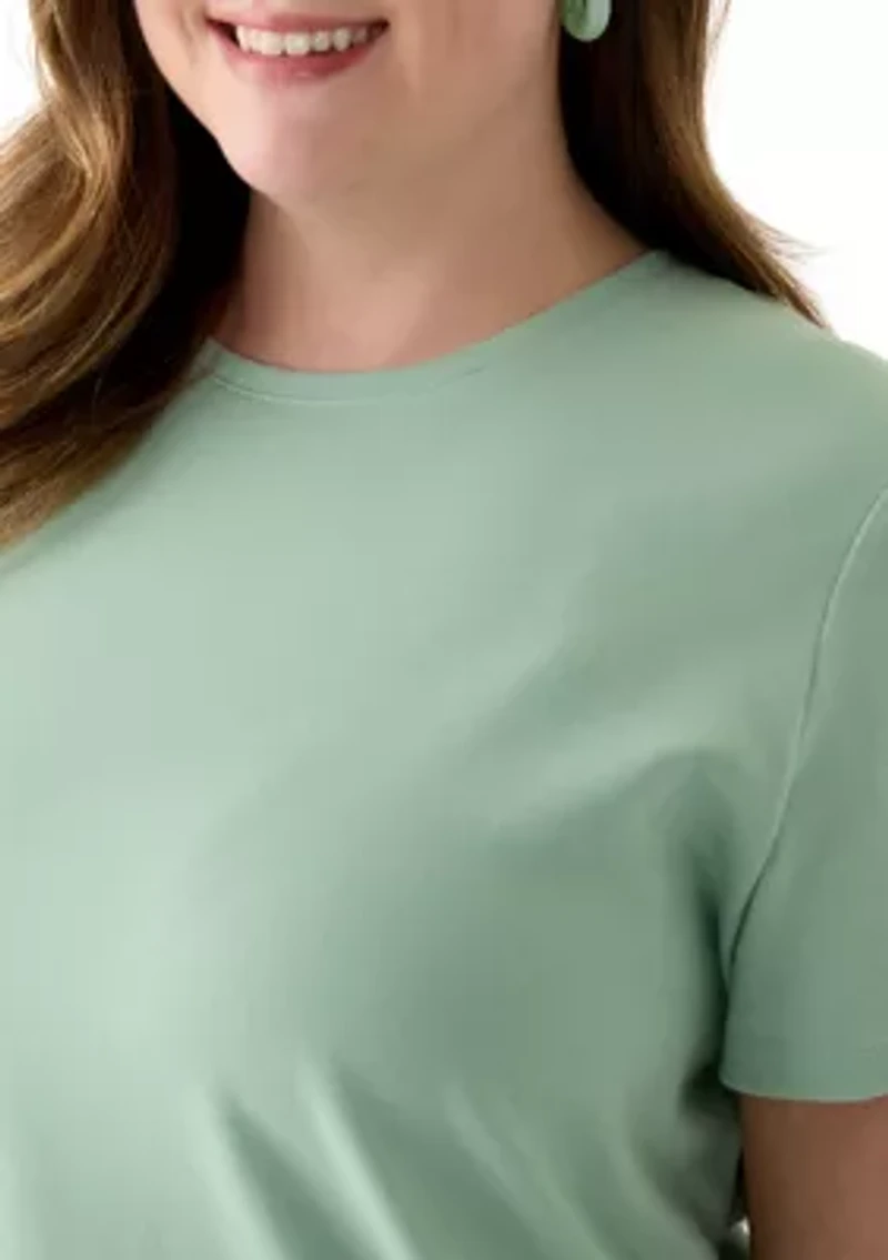 Plus Short Sleeve Crew Neck Fashion Solid T-Shirt