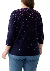 Plus 3/4 Sleeve Crew Neck Placement Print T-Shirt
