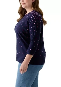 Plus 3/4 Sleeve Crew Neck Placement Print T-Shirt
