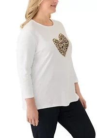 Plus 3/4 Sleeve Crew Graphic T-Shirt