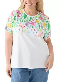 Plus Short Sleeve Crew Neck Placement Print T-Shirt