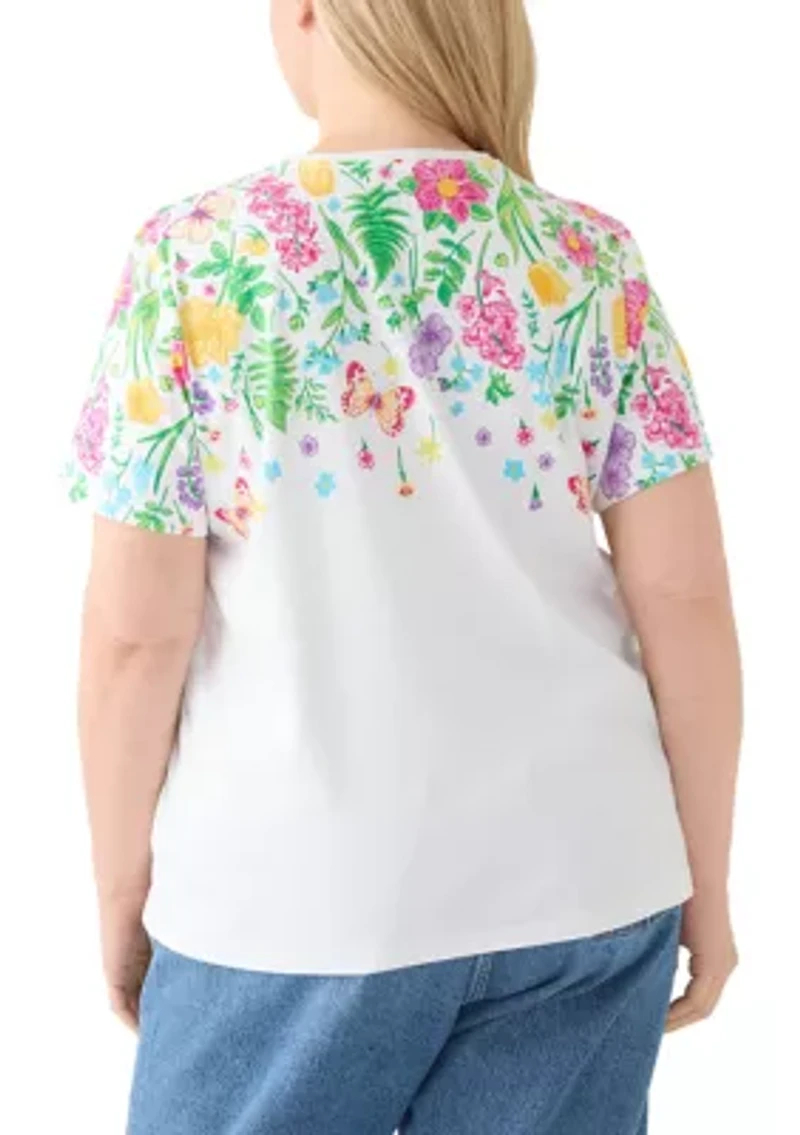 Plus Short Sleeve Crew Neck Placement Print T-Shirt