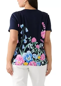 Plus Short Sleeve Crew Neck Placement Print T-Shirt