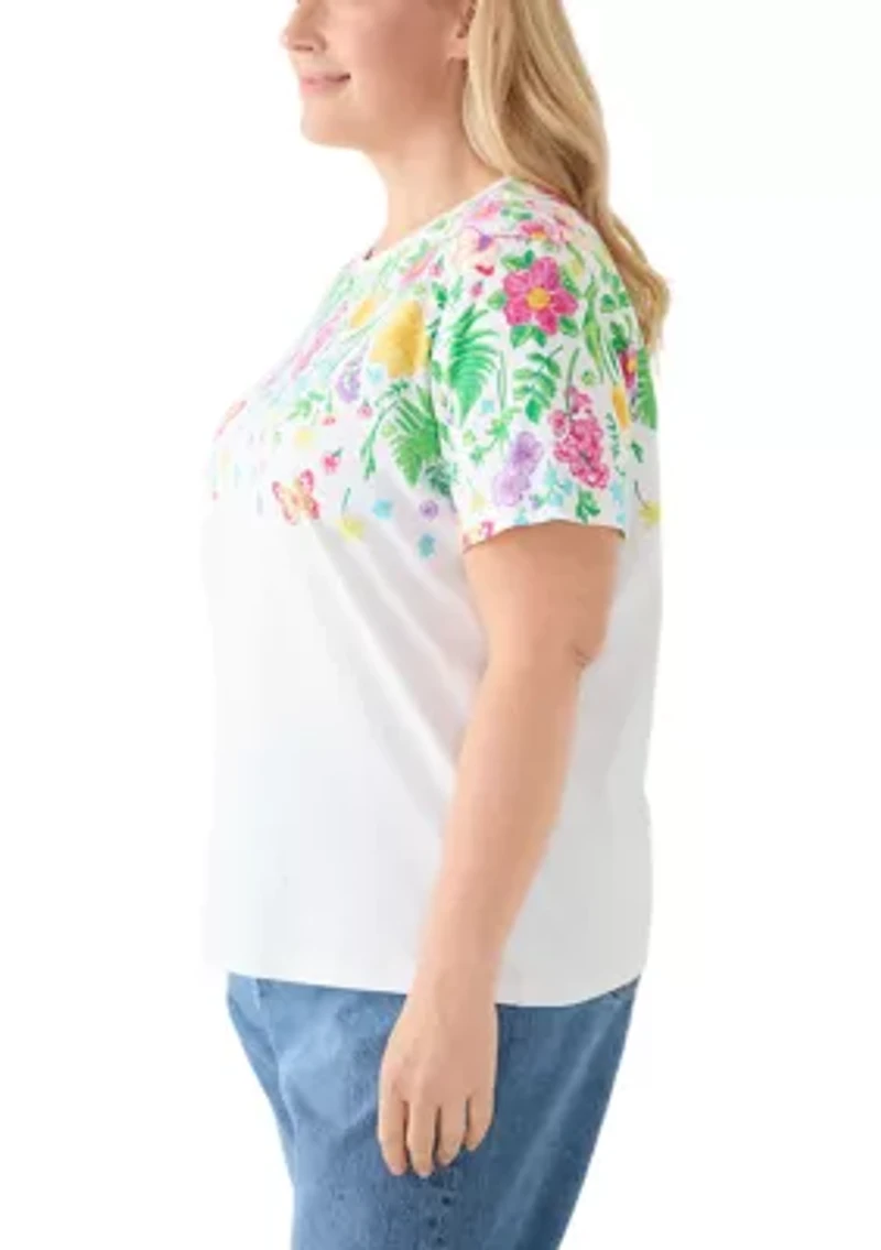 Plus Short Sleeve Crew Neck Placement Print T-Shirt