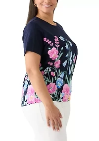 Plus Short Sleeve Crew Neck Placement Print T-Shirt