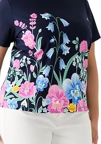 Plus Short Sleeve Crew Neck Placement Print T-Shirt