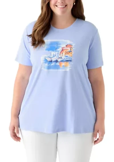 Plus Crew Neck Heather Graphic T-Shirt