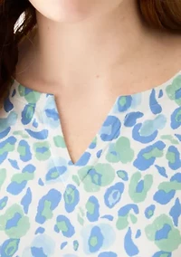 Plus Short Sleeve Split Neck Printed Top