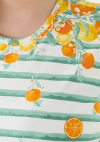 Plus Short Sleeve Crew Neck Placement Print with Stripe Shirt