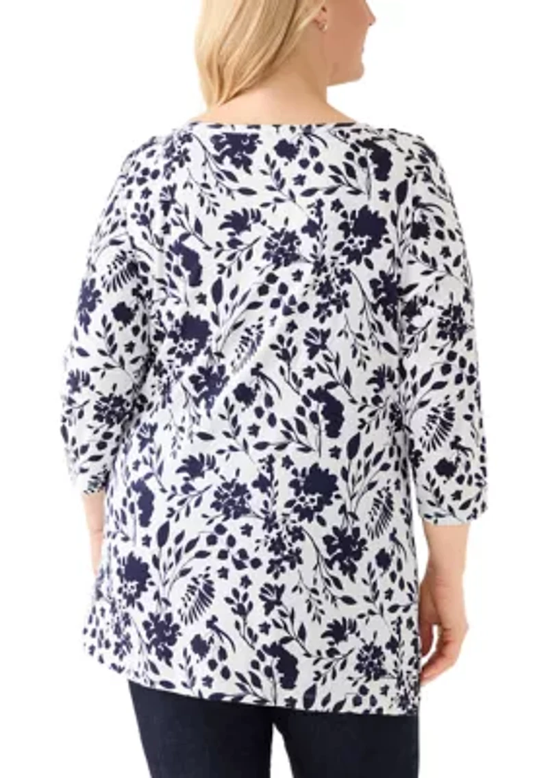 Plus Printed Boat Neck Top