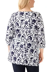 Plus Printed Boat Neck Top