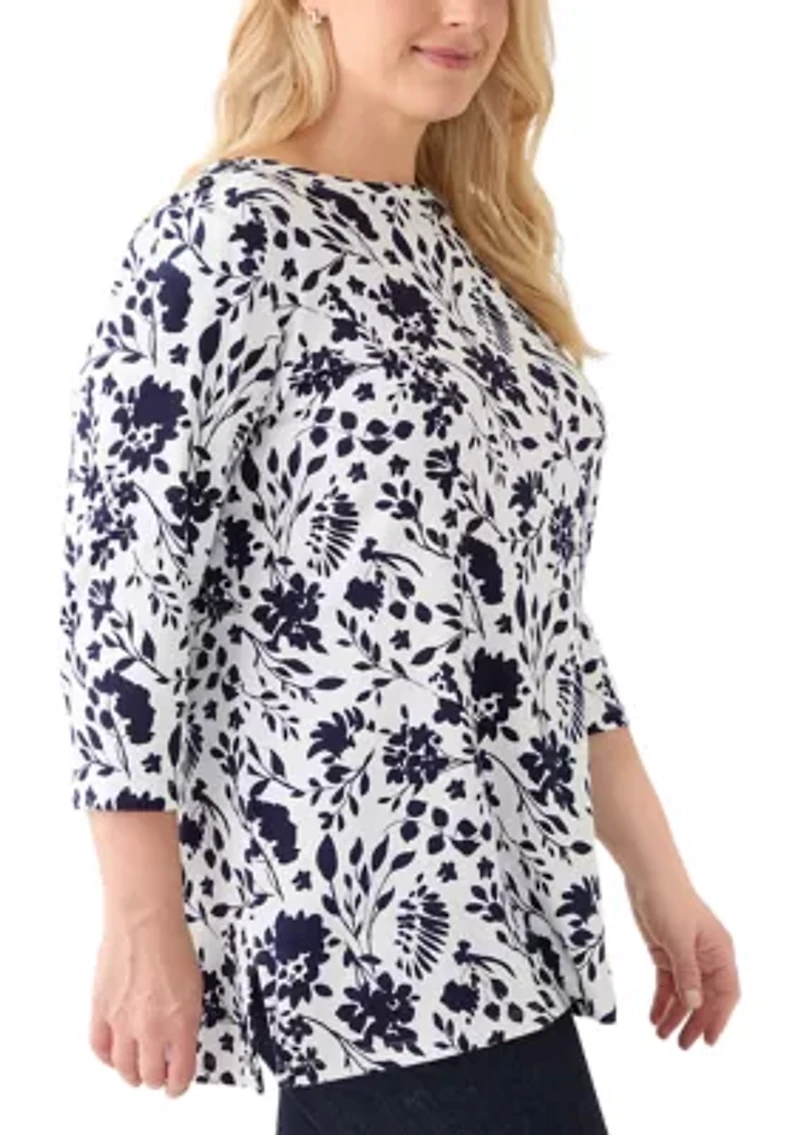 Plus Printed Boat Neck Top