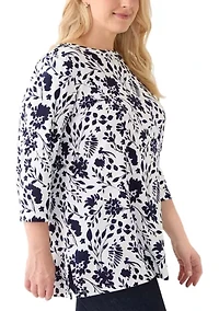 Plus Printed Boat Neck Top
