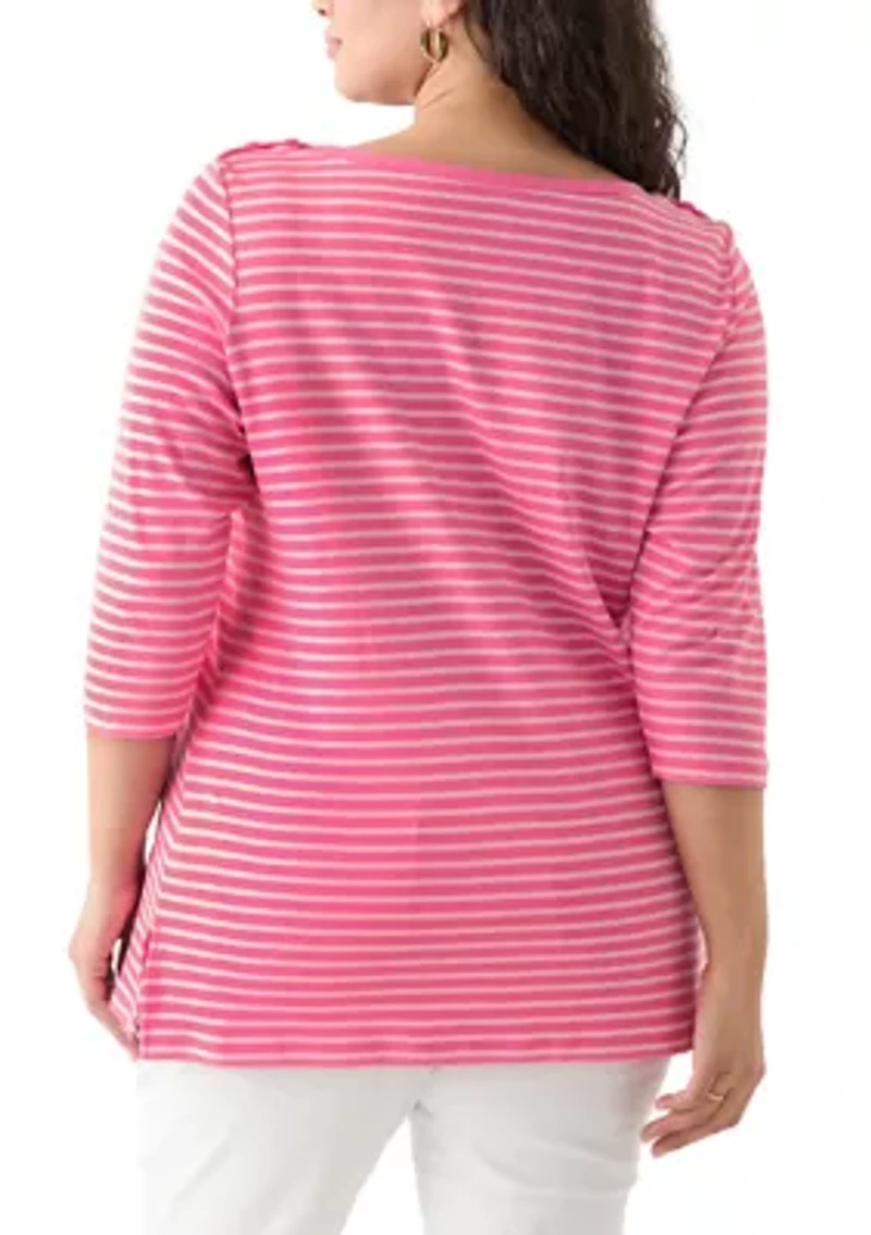 Plus Striped Boat Neck Top