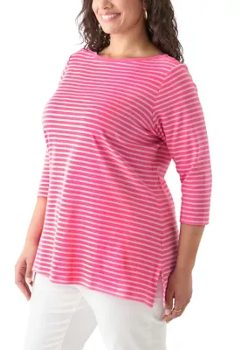 Plus Striped Boat Neck Top