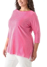 Plus Striped Boat Neck Top