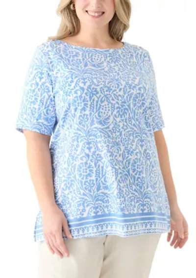 Plus Trim Border Printed Top