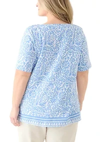 Plus Trim Border Printed Top