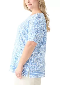 Plus Trim Border Printed Top
