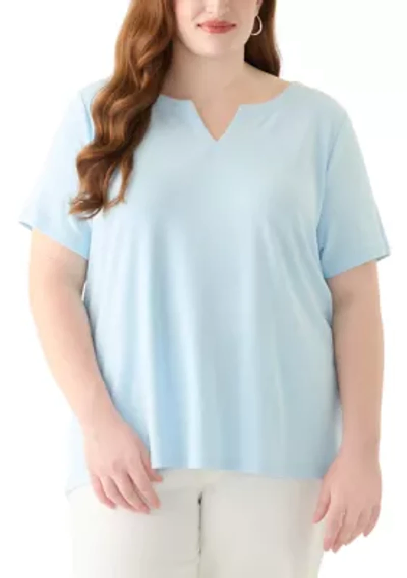 Plus Short Sleeve Split Neck Top
