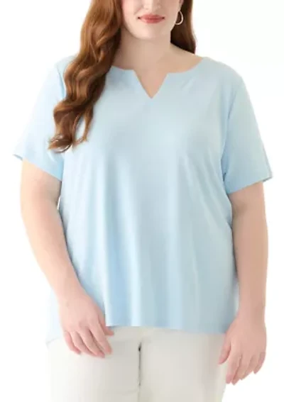 Plus Short Sleeve Split Neck Top