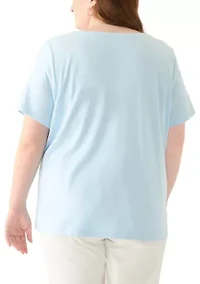 Plus Short Sleeve Split Neck Top