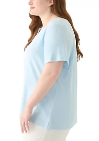Plus Short Sleeve Split Neck Top