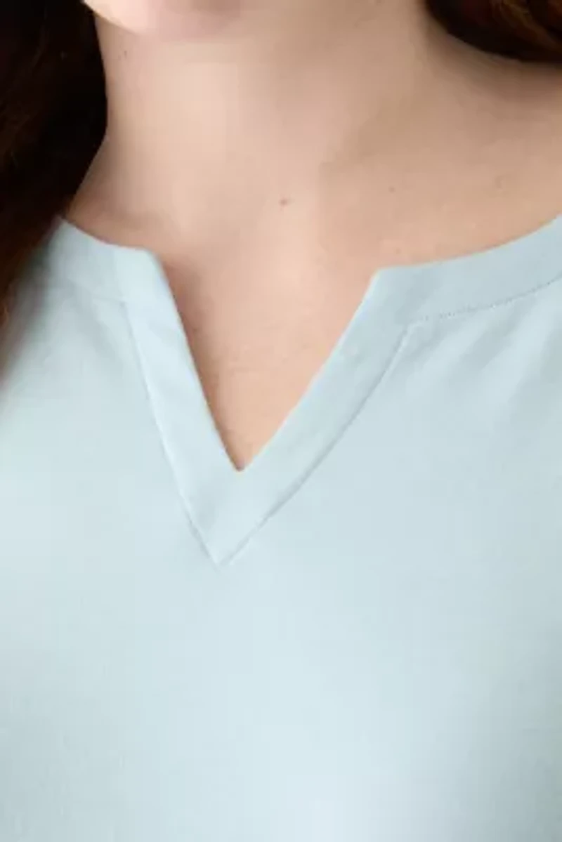 Plus Short Sleeve Split Neck Top