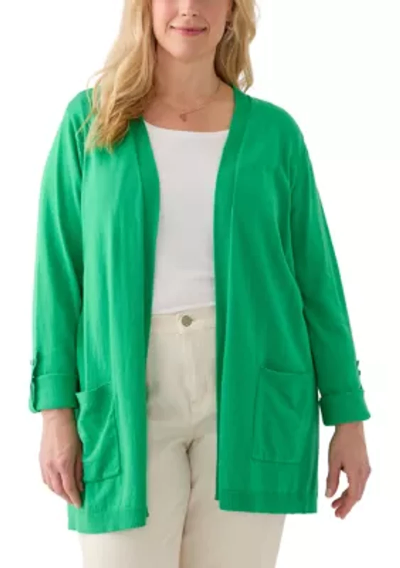 Plus Long Roll Tab Sleeve Cardigan