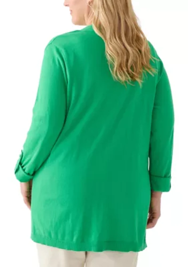Plus Long Roll Tab Sleeve Cardigan
