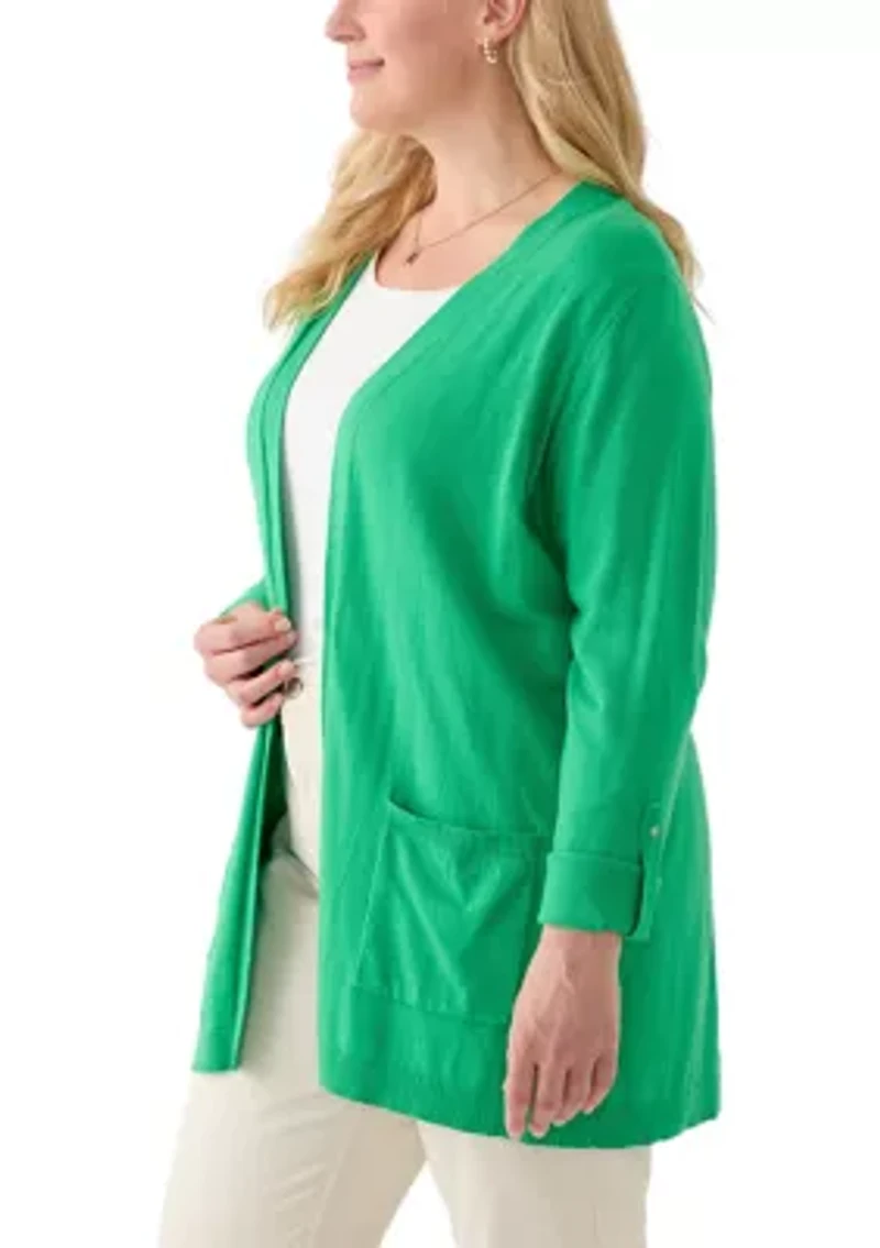 Plus Long Roll Tab Sleeve Cardigan