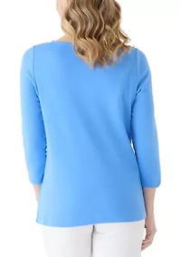Plus Three-Quarter Sleeve Neck Detail T-Shirt
