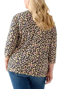 Plus 3/4 Sleeve Crew Print Top