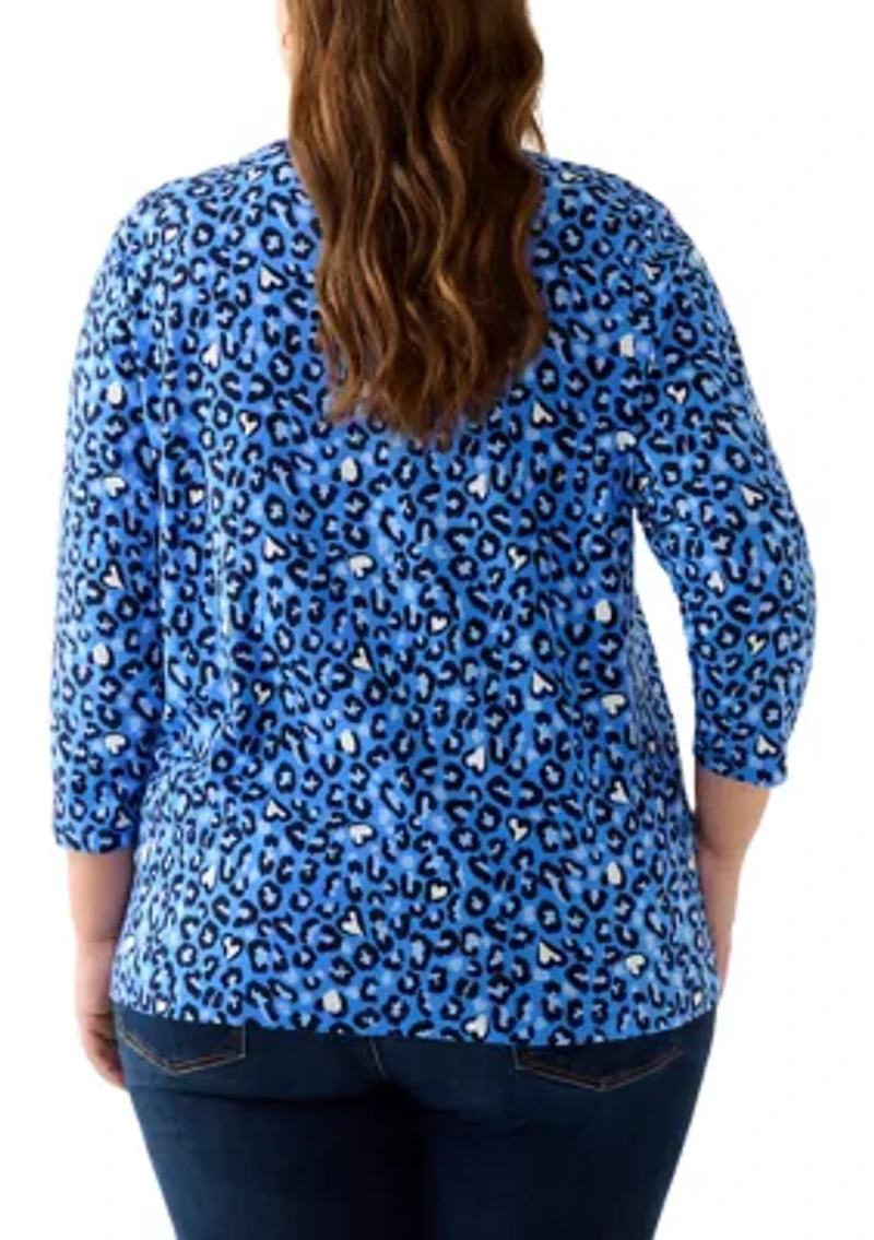 Plus 3/4 Sleeve Crew Print Top