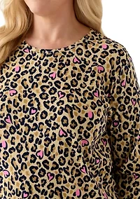 Plus 3/4 Sleeve Crew Print Top