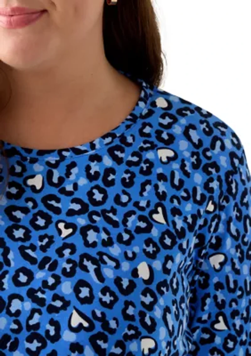 Plus 3/4 Sleeve Crew Print Top