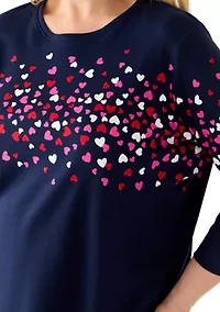 Plus Three-Quarter Sleeve Crew Neck Placement Printed Top