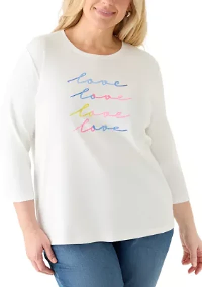 Plus 3/4 Sleeve Graphic Shirt