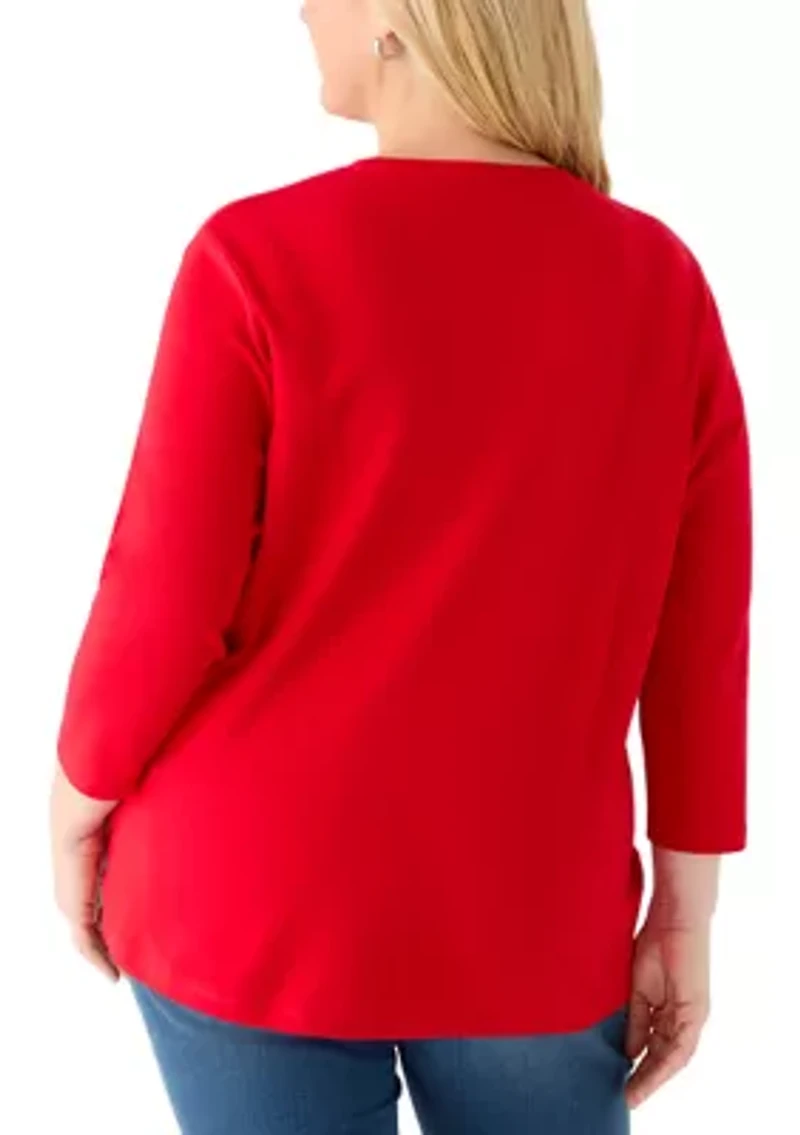 Plus 3/4 Sleeve Graphic Shirt