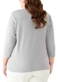 Plus Three-Quarter Sleeve Heather Graphic Top