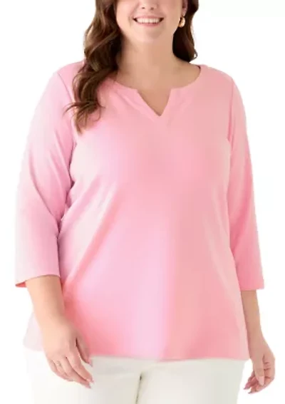 Plus Split Neck T-Shirt