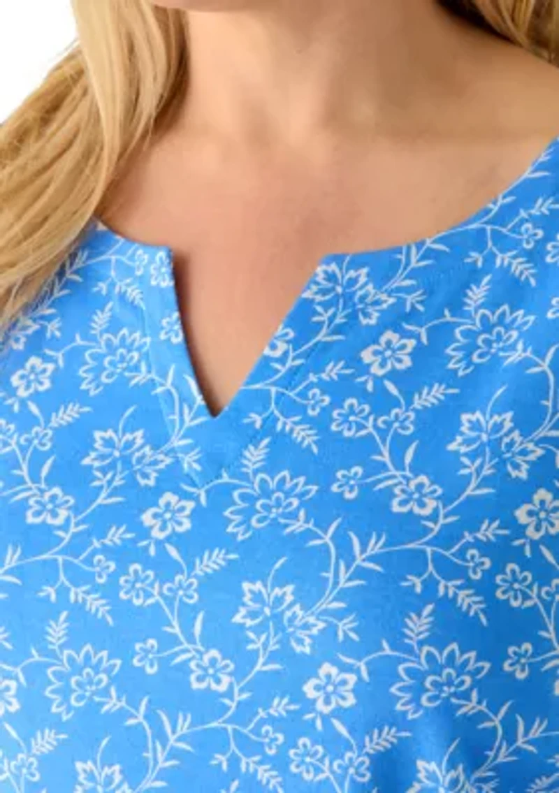 Plus Three-Quarter Sleeve Split Neck Printed T-Shirt