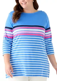 Plus Bateau Neck Printed Top