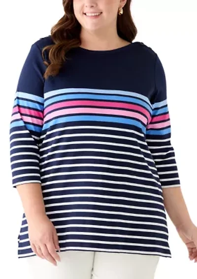 Plus Bateau Neck Printed Top