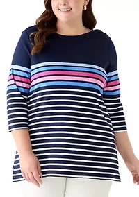 Plus Bateau Neck Printed Top