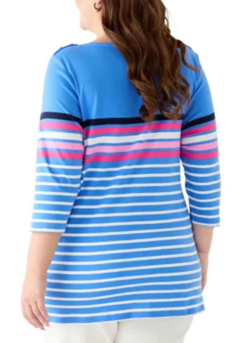 Plus Bateau Neck Printed Top